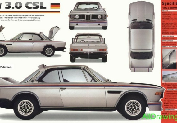 BMW 3.0 CSL (БМВ 3.0 CСЛ) - чертежи (рисунки) автомобиля